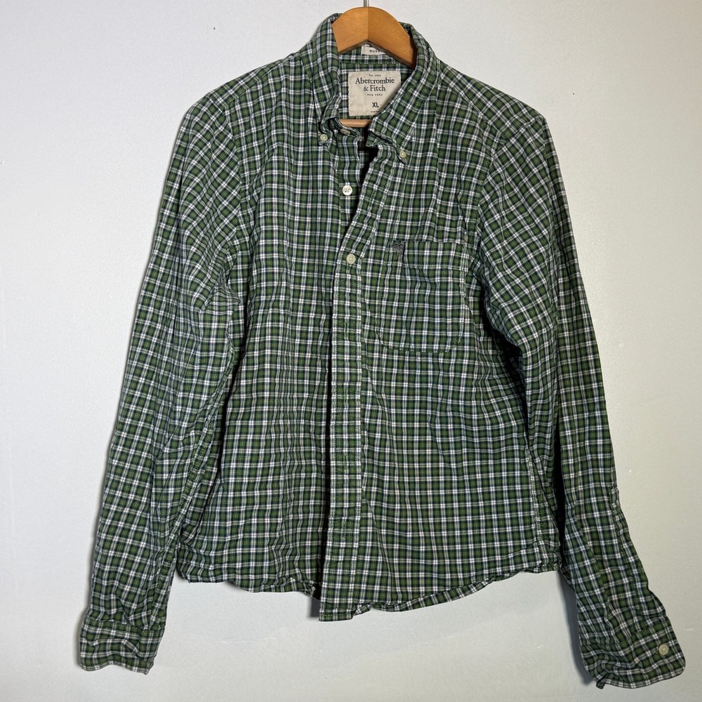 Abercrombie & Fitch Button Down Mens XL Green Muscle Fit Plaid‎ Shirt